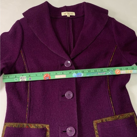 Vintage Ireland Coat Clodagh Callaghan 100% Boiled Wool Purple Art Gold Size 12 - Picture 8 of 14